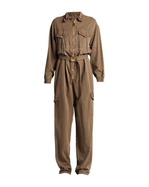 Elisabetta Franchi Natural Khaki Jumpsuit Lyocell