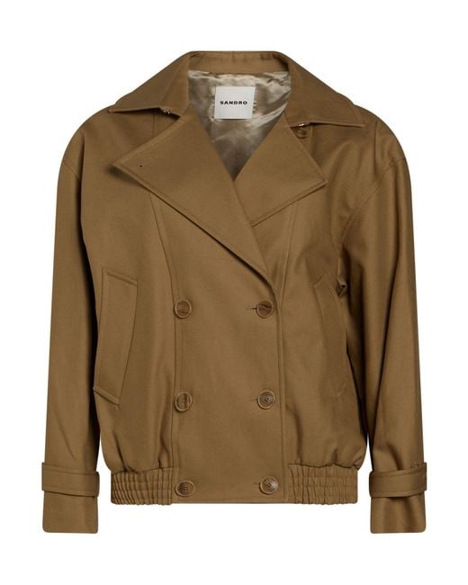 Sandro Green Sand Coat Cotton