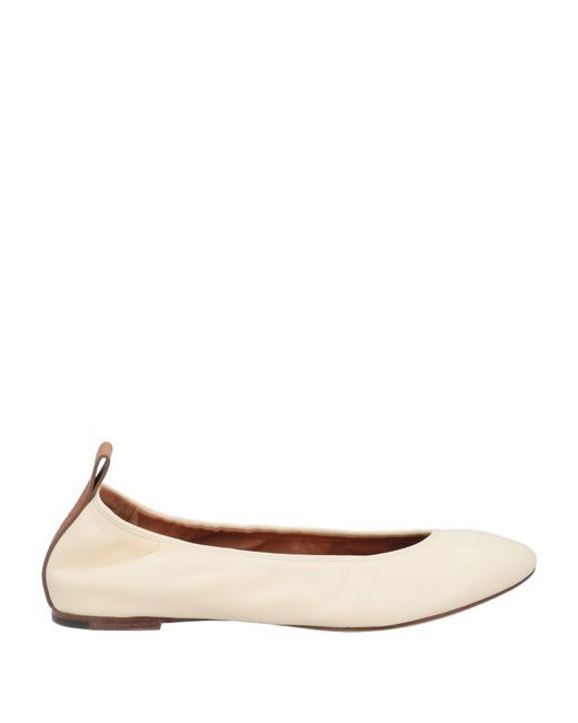 Lanvin White Cream Ballet Flats Lambskin, Calfskin