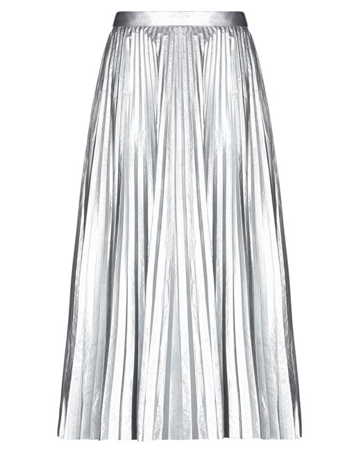 Tibi Metallic Pleated Lamé Midi Skirt Silver