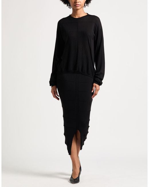 Rick Owens Black Midi Skirt Virgin Wool