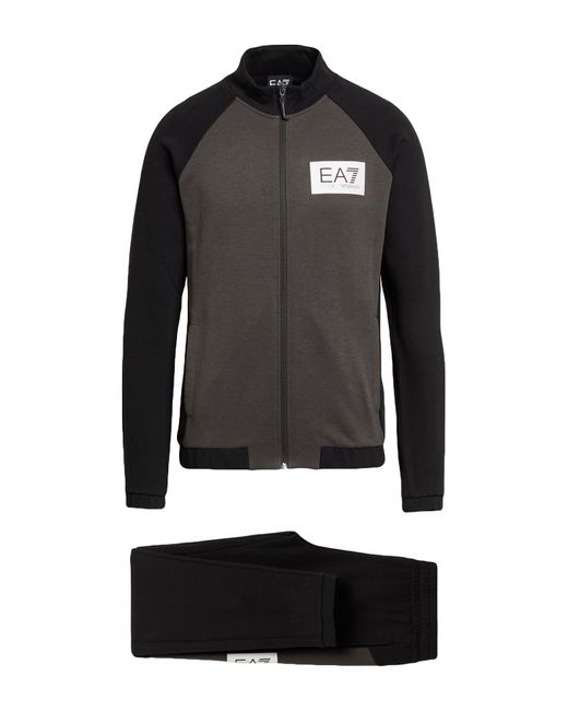 EA7 Black Charcoal Tracksuit Cotton, Polyester for men