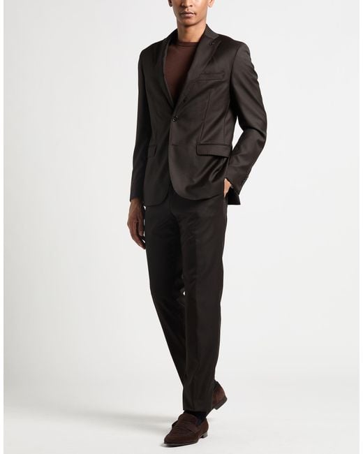 Paoloni Black Dark Suit Virgin Wool for men