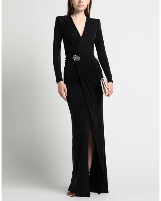 Elisabetta Franchi Black Maxi Dress Cupro, Elastane