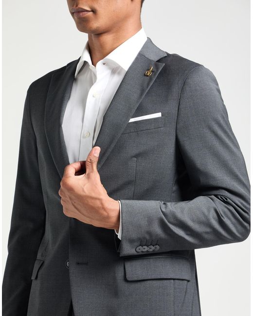Paoloni Black Suit Virgin Wool, Elastane for men