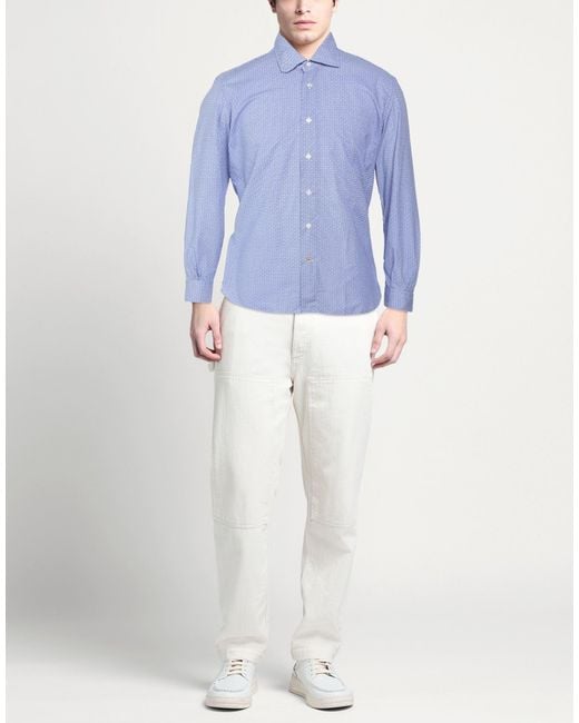 Mazzarelli Blue Shirt Cotton for men