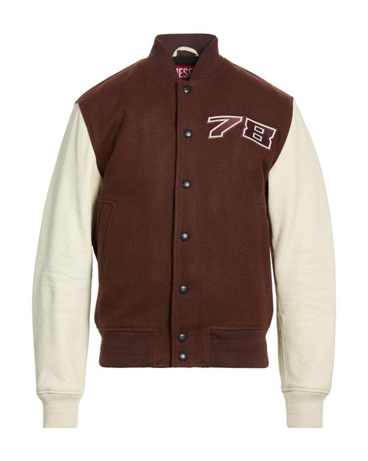 DIESEL Brown Jacket Wool, Nylon, Cow Leather for men