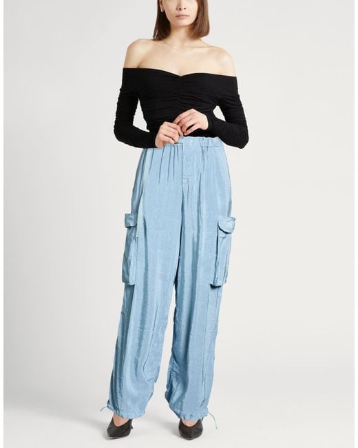 White Sand Blue Pants Viscose, Rayon, Linen