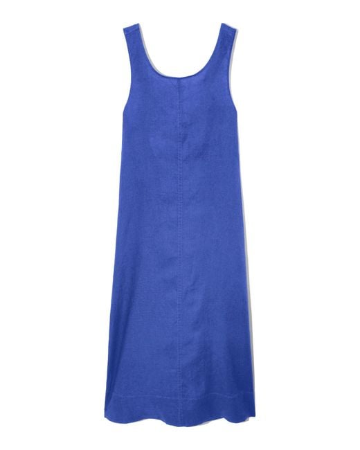 COS Blue Gathered Linen Midi Dress