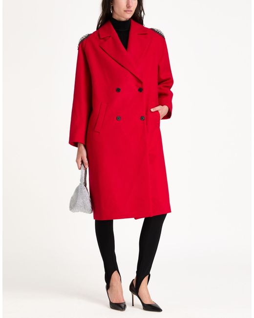 Gaelle Paris Red Coat Polyester, Viscose, Elastane