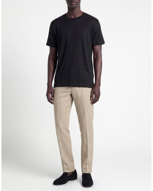 Fedeli Black T-Shirt Linen, Elastane for men