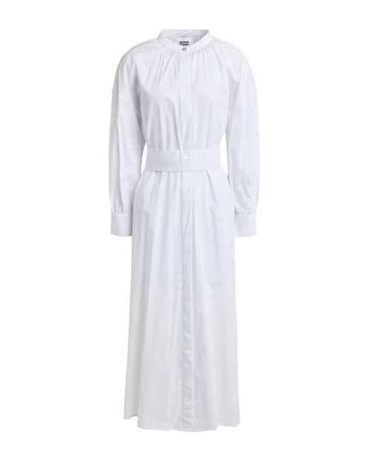 Alpha Studio White Midi Dress Cotton, Elastane