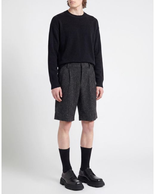 Roberto Collina Black Shorts & Bermuda Shorts Wool, Polyester, Acrylic, Silk, Textile Fibers for men
