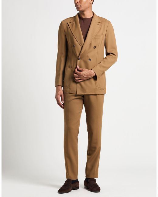 Bagnoli Sartoria Napoli Natural Camel Suit Virgin Wool for men