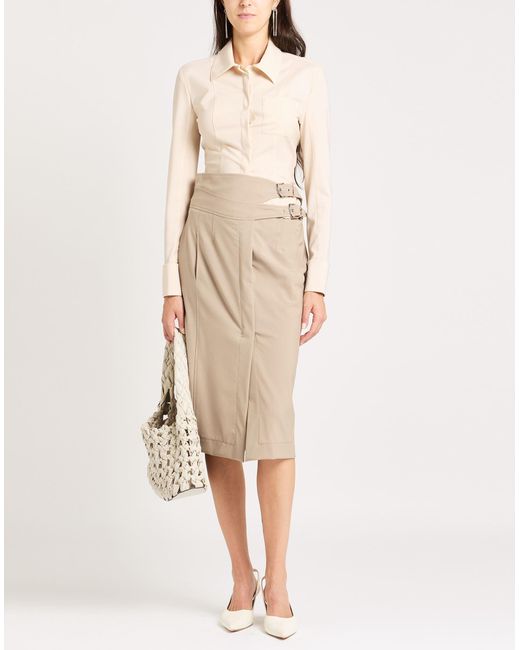 Alberta Ferretti Natural Midi Skirt Virgin Wool, Elastane