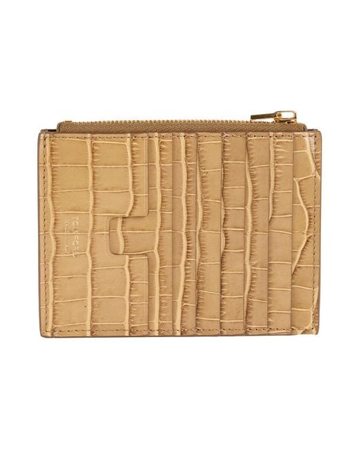 Tom Ford Natural Khaki Cardholder Calfskin, Brass
