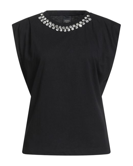Pinko Black T-Shirt Cotton, Elastane, Glass, Steel