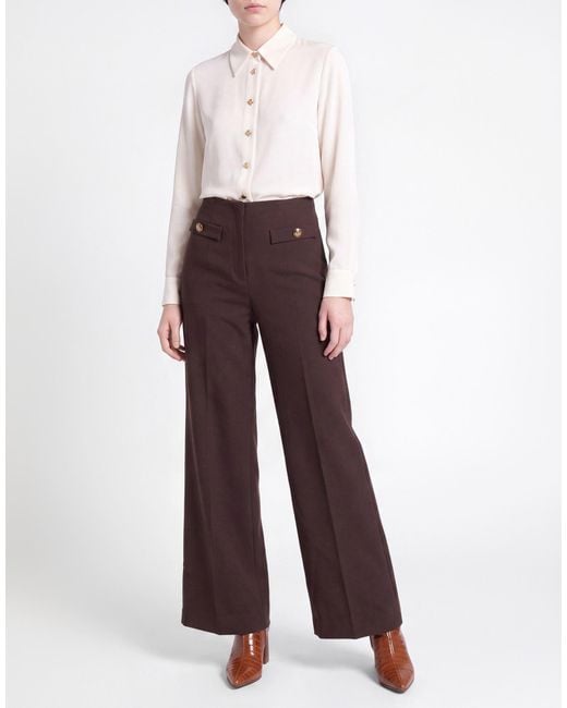 Sandro Brown Chocolate Pants Polyester, Virgin Wool, Elastane