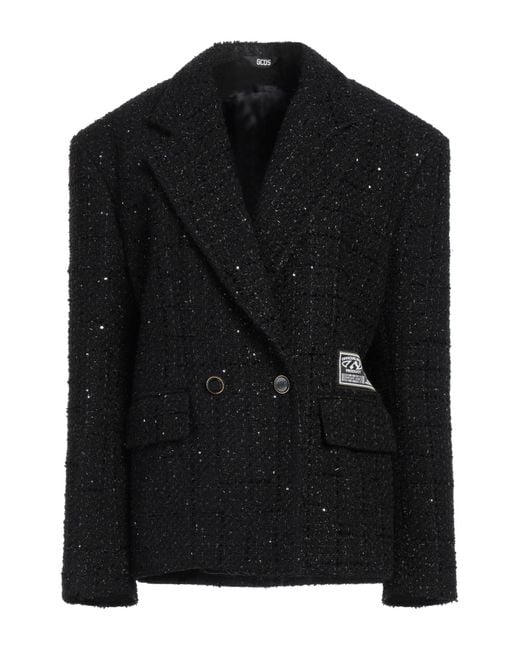 Gcds Black Sequin Embellished Tweed Double-Breasted Blazer