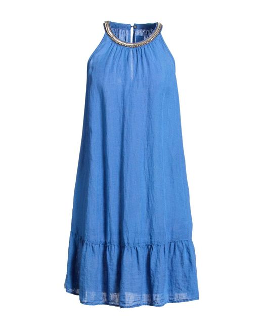120% Lino Blue Slate Mini Dress Linen