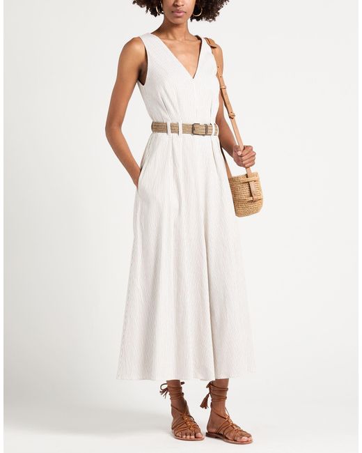 Brunello Cucinelli White Ivory Maxi Dress Linen, Cotton, Elastane