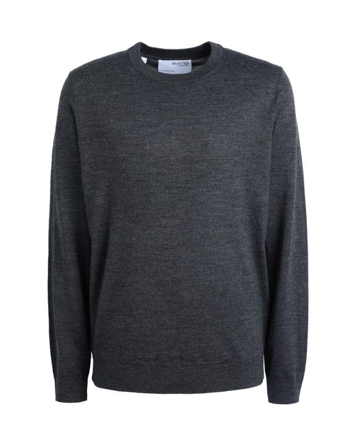SELECTED Black Sweater Polyester, Merino Wool for men