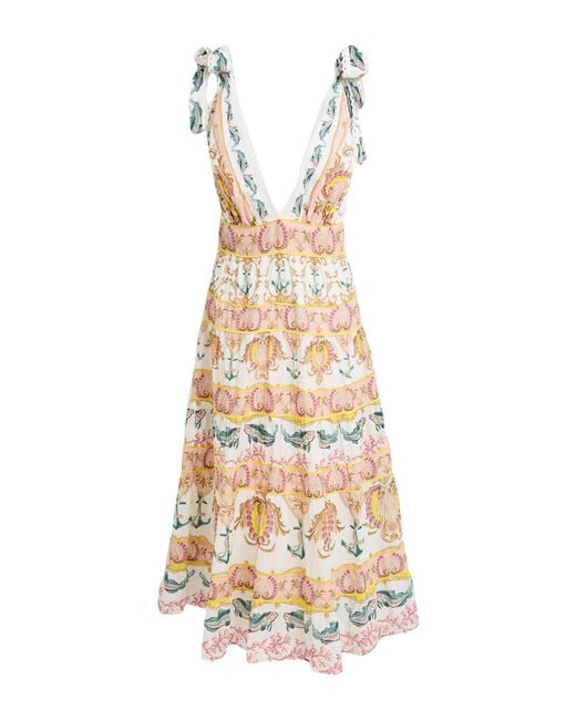 Farm Rio Metallic Maritime Magic Off- Midi Dress Midi Dress Cotton