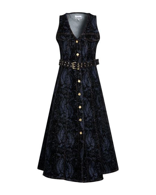 Ganni Blue Midi Dress Organic Cotton