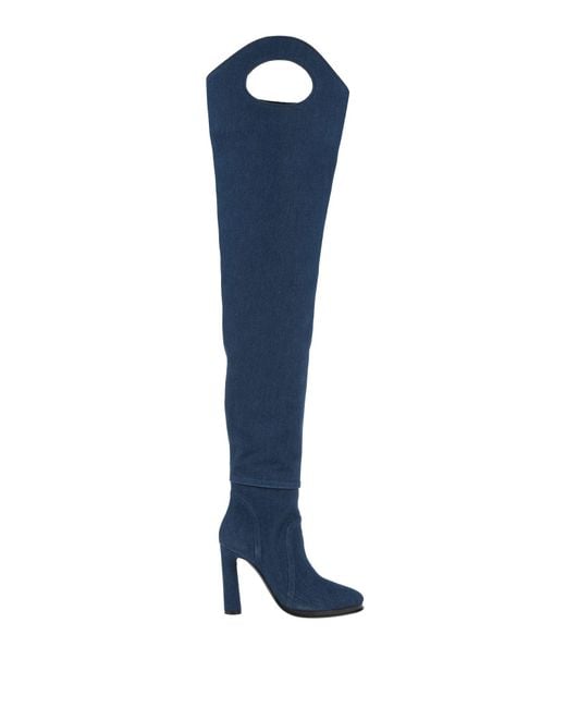 Burberry Blue Wader Porthole Detail Topstitched Denim Boot