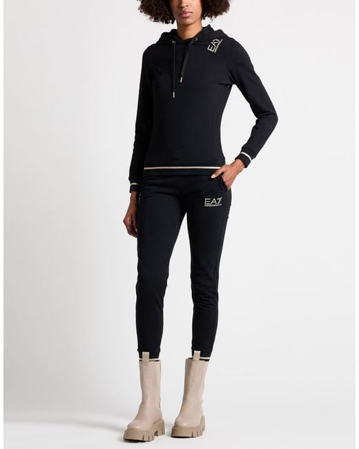 EA7 Black Tracksuit Cotton, Elastane, Metallic Fiber, Polyester