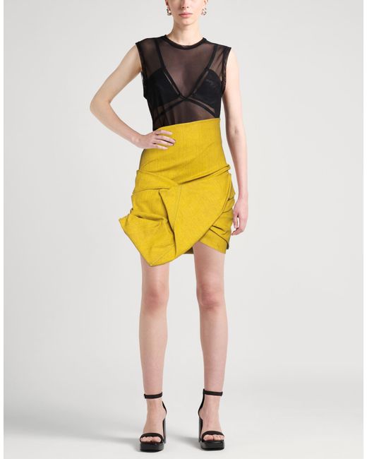 Rick Owens Yellow Denim Skirt Cotton, Elastomultiester, Rubber