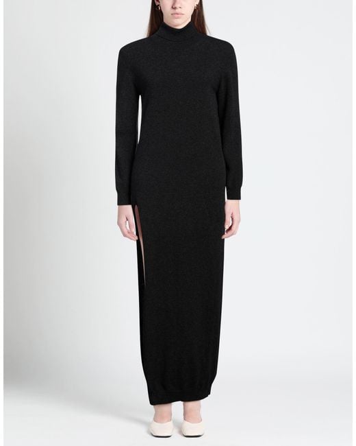 Semicouture Black Charcoal Maxi Dress Virgin Wool, Cashmere