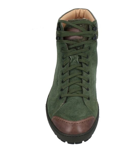 Santoni Green Military Ankle Boots Leather, Textile Fibers for men