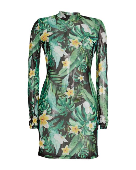 Philipp Plein Green Mini Dress Polyester, Elastane