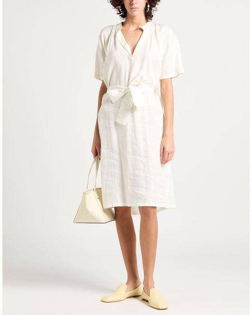 Fedeli White Ivory Midi Dress Linen