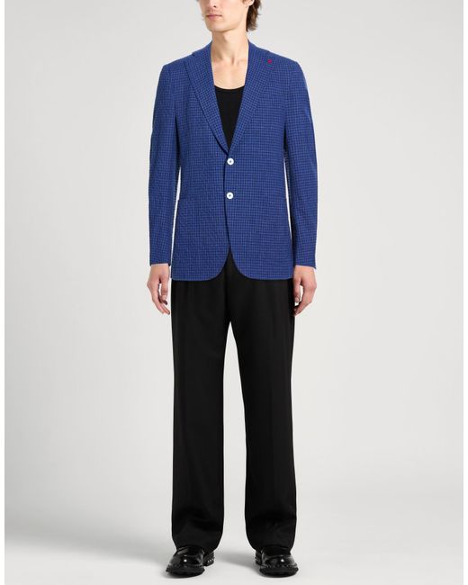 Isaia Blue Blazer Wool, Silk, Linen, Elastane for men