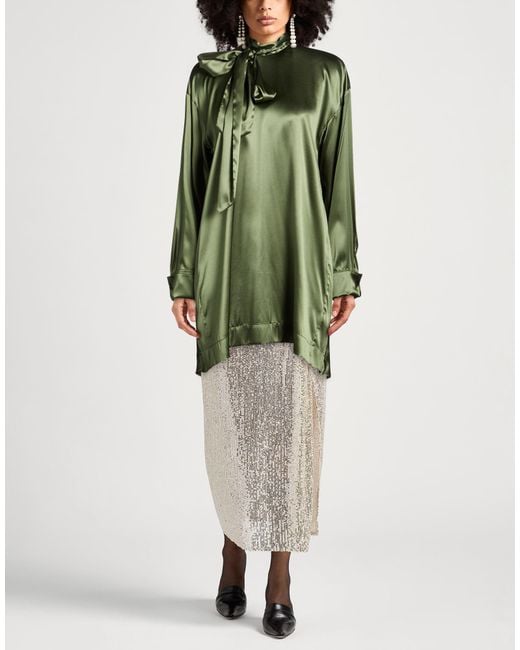 Dries Van Noten Green Top Silk, Elastane