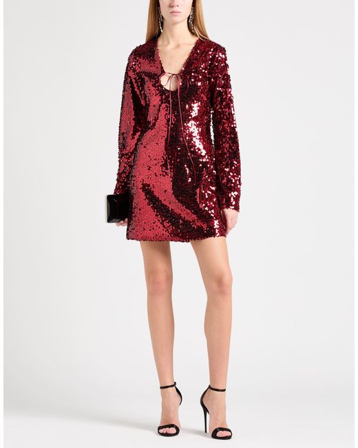 Haveone Red Burgundy Mini Dress Polyester, Synthetic Fibers