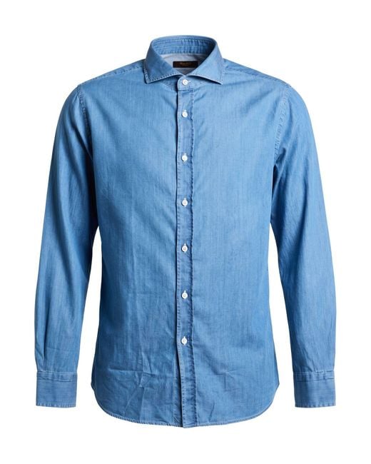 Moorer Blue Shirt Cotton for men