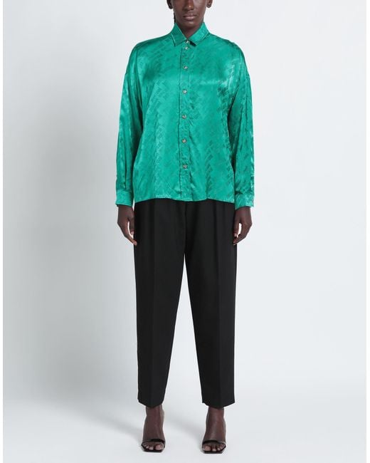 Just Cavalli Green Studded Logo-Print Viscose Satin Shirt