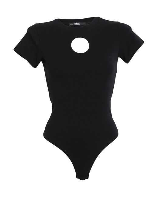 Karl Lagerfeld Black Cut Out Logo Jersey Body Bodysuit Organic Cotton, Elastane