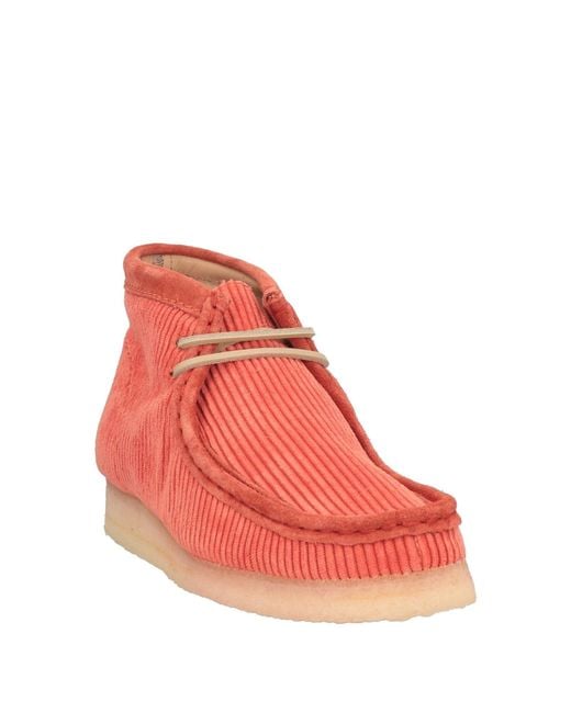 Clarks Red Ankle Boots Leather, Textile Fibers