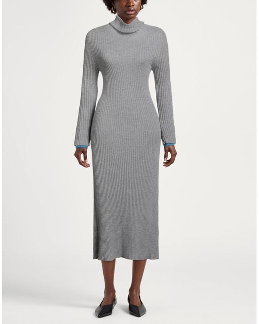 Pinko Gray Midi Dress Wool, Cashmere