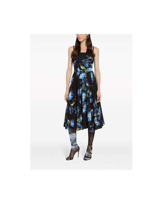 Dolce & Gabbana Blue Trägerloses Kleid Aus Charmeuse Glockenblumen
