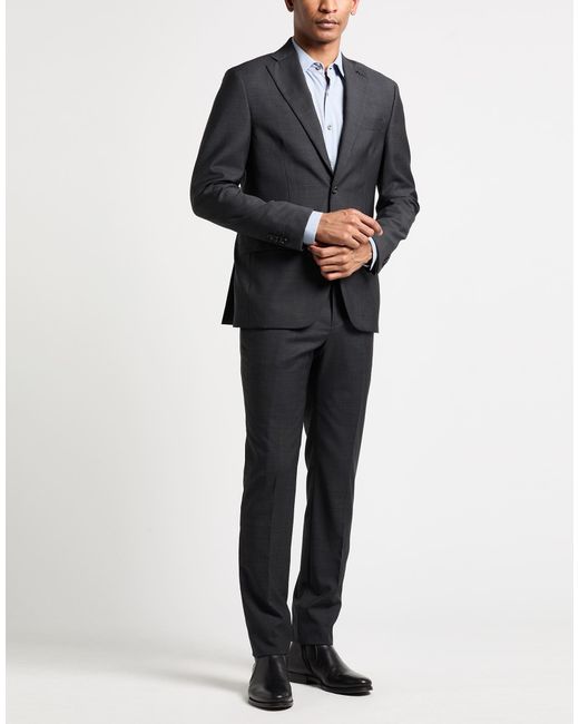 Paoloni Black Charcoal Suit Virgin Wool for men