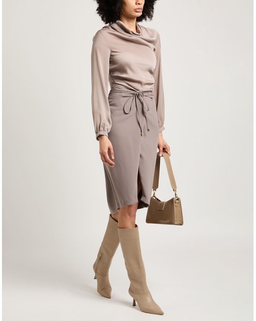 Annarita N. Gray Taupe Midi Dress Polyester, Elastane