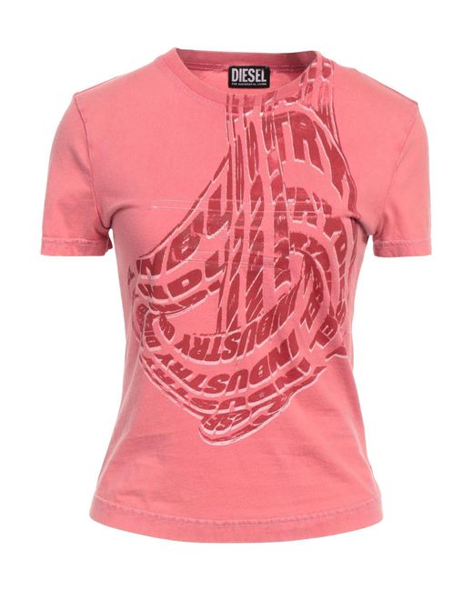 DIESEL Pink Acid-wash T-shirt With Graphic Logo Print