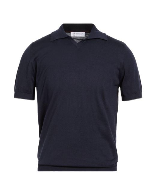 Brunello Cucinelli Blue Midnight Polo Shirt Cotton for men