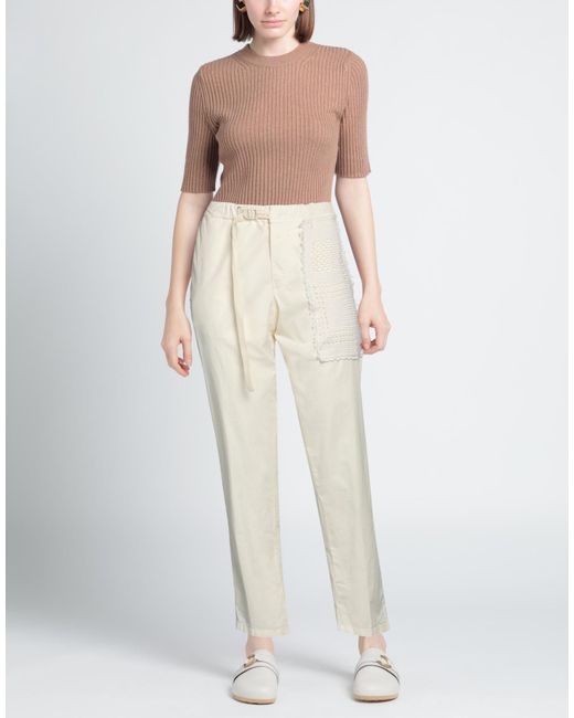 White Sand White Cream Pants Cotton, Elastane