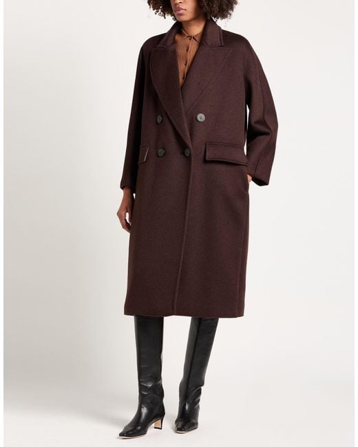Max Mara Red Atelier Dark Coat Cashmere, Alpaca Wool, Wool